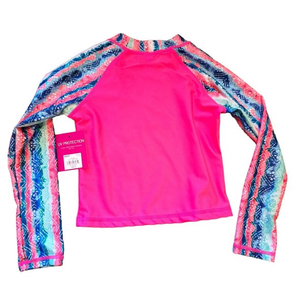 BEACH VIBES Swim Bikini and Rashguard Top Pink Tie Dye Girls 4/5 JJ1963 - Picture 4 of 12